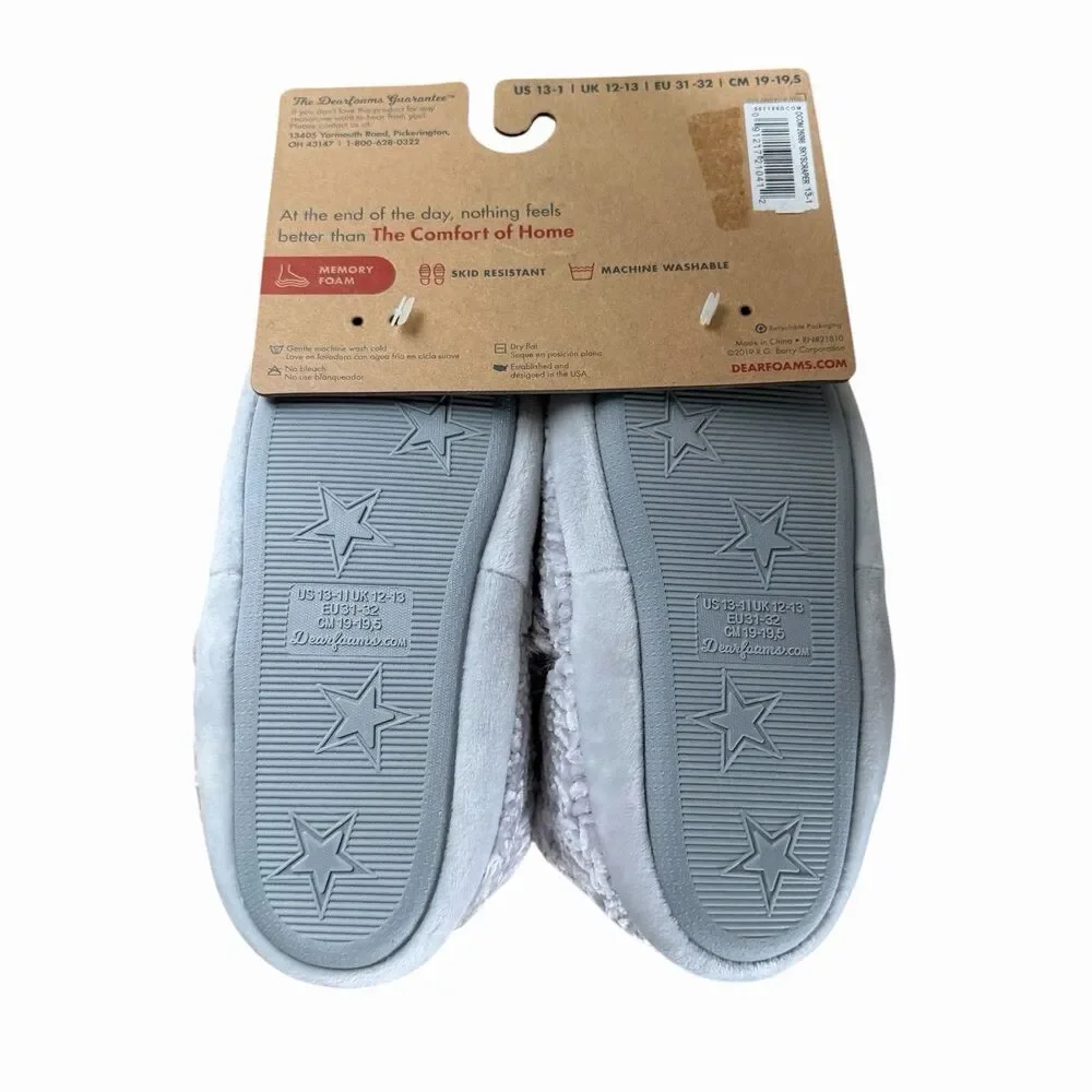 Dearfoams Kids Sz 13/1 Gray Skyscraper Chenille Slip On Slippers NWT Unisex